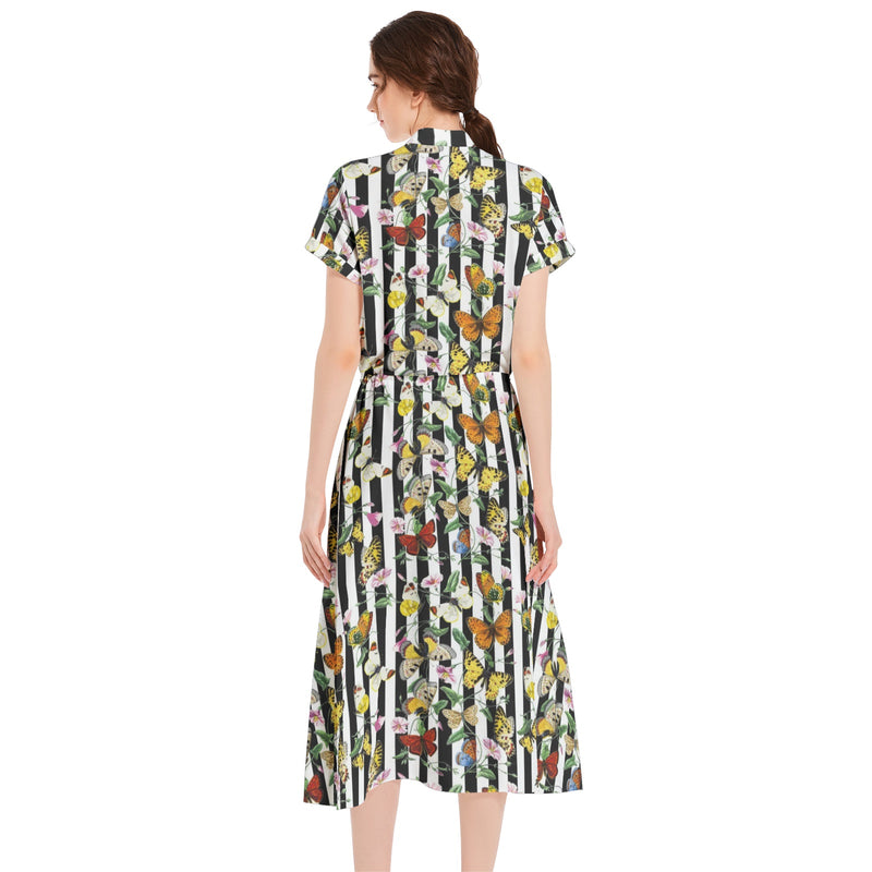 Drawstring Waist A-line Flared Midi Dress - Objet D'Art