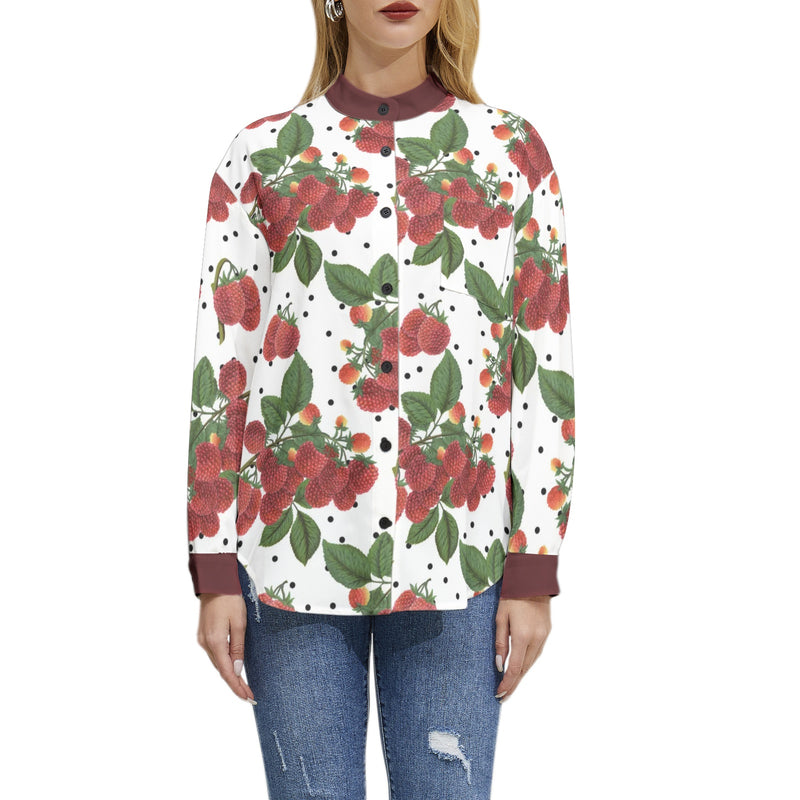 Colossal Raspberry Parfait Long Sleeve Button Up Casual Shirt Top - Objet D'Art