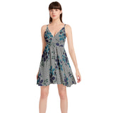 Floral Waves Spaghetti Strap Sleeveless Falred Hem Short Dress - Objet D'Art