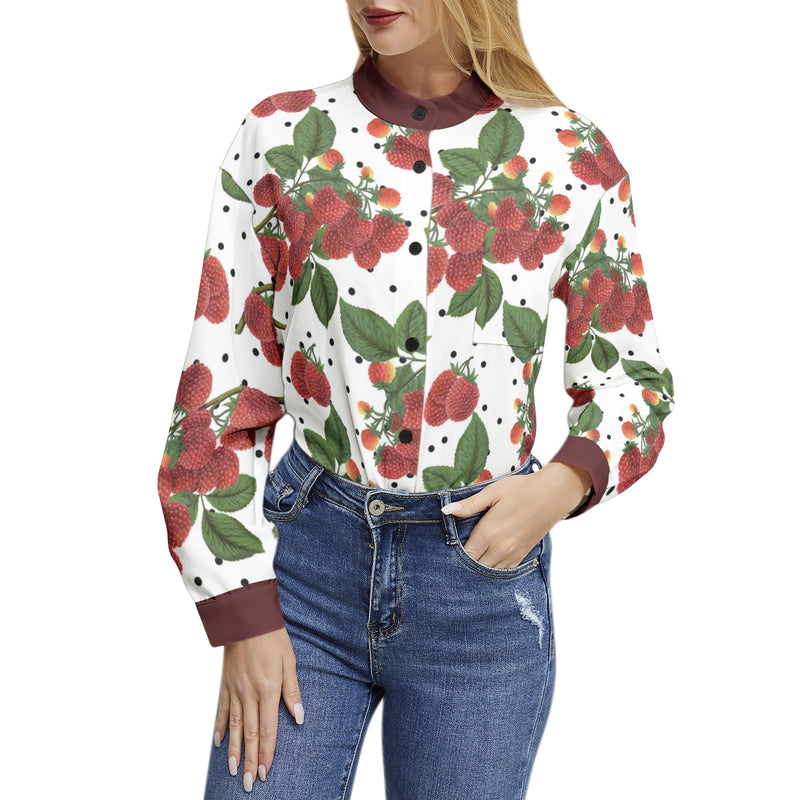 Colossal Raspberry Parfait Long Sleeve Button Up Casual Shirt Top - Objet D'Art