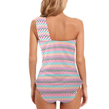 color geo print 7BA Women's One Shoulder Backless Swimsuit (Model S44) - Objet D'Art