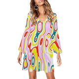 colored splat print 2 V-Neck Loose Fit Dress (Model D62) - Objet D'Art