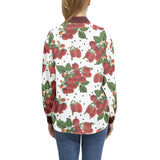 Colossal Raspberry Parfait Long Sleeve Button Up Casual Shirt Top - Objet D'Art