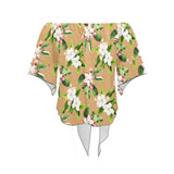 APP BLOSSOM PRINT 10 Off Shoulder Knot Front Blouse (Model T71) - Objet D'Art