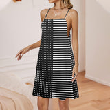 dot to line bw print 10A Drawstring Neck Sleeveless Dress (Model D68) - Objet D'Art