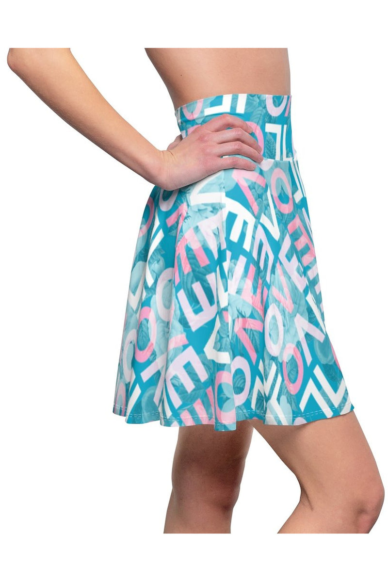 Floral Love Print Women's Skater Skirt - Objet D'Art