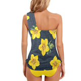 yellow print 2 Women's One Shoulder Backless Swimsuit (Model S44) - Objet D'Art