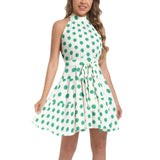 Green Sun Ruffle Hem Belted Halter Dress - Objet D'Art
