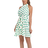 Green Sun Ruffle Hem Belted Halter Dress - Objet D'Art