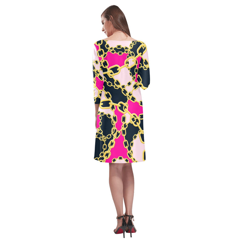 Chained Maiden fuchsia Rhea Loose Round Neck Dress(Model D22) - Objet D'Art