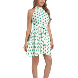 Green Sun Ruffle Hem Belted Halter Dress - Objet D'Art