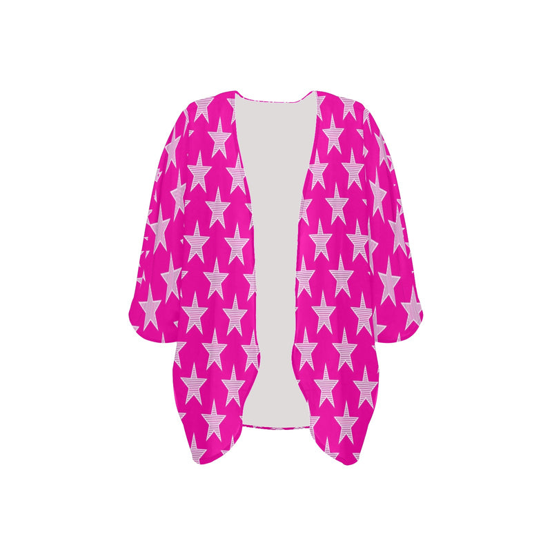 star pattern print 2 Women's Kimono Chiffon Cover Up (Model H51) - Objet D'Art