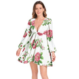 Lantern Sleeve Deep V-Neck Short Dress - Objet D'Art