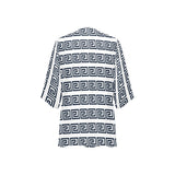 blue white greek key solid print Women's Kimono Chiffon Cover Up (Model H51) - Objet D'Art