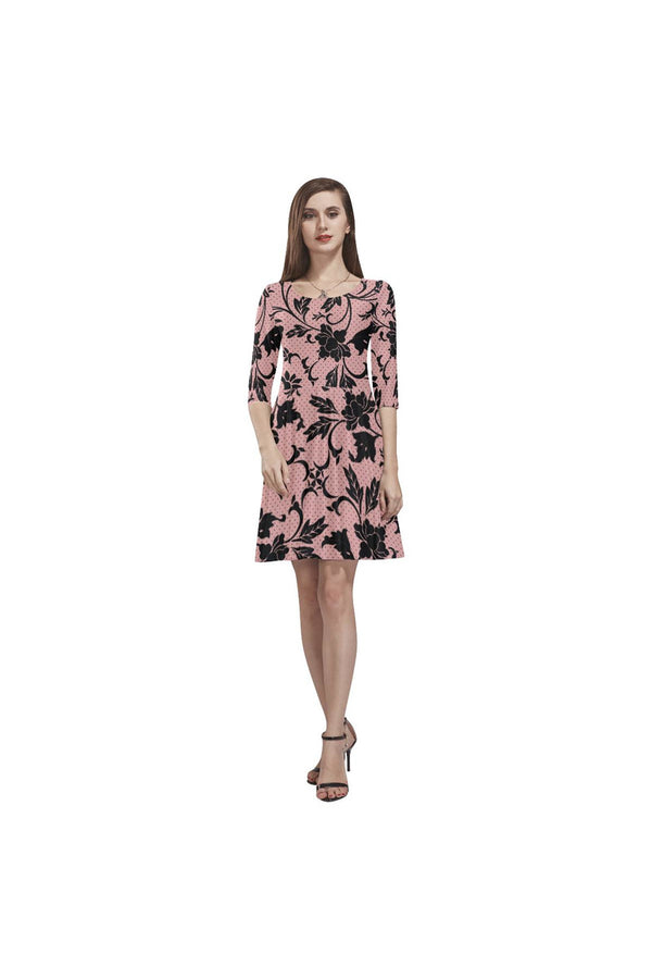 Pressed Rose Tethys Half-Sleeve Skater Dress - Objet D'Art