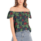 Rose Print Women's Off The Shoulder Top - Objet D'Art