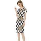 Batwing Sleeve Notch Neck Casual Dress with Belt - Objet D'Art