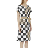 Batwing Sleeve Notch Neck Casual Dress with Belt - Objet D'Art