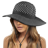 bw sm polka dot print Wide Brim Bucket Hat - Objet D'Art