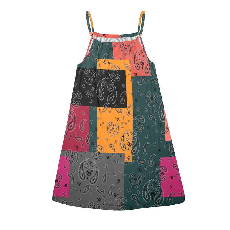 bandana print calico yoga_leggings_template-Recovered-Recovered copy Drawstring Neck Sleeveless Dress (Model D68) - Objet D'Art