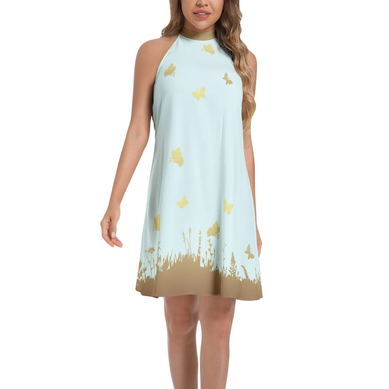 Tie Back Halter Neck Flared Dress - Objet D'Art