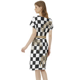 Batwing Sleeve Notch Neck Casual Dress with Belt - Objet D'Art