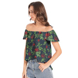 Rose Print Women's Off The Shoulder Top - Objet D'Art