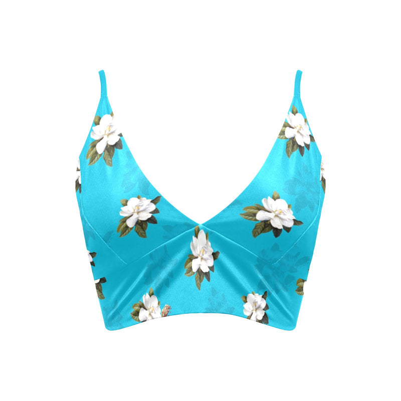 mag blue sil print Crop Bikini Top (Model S40) - Objet D'Art