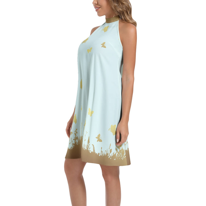 Tie Back Halter Neck Flared Dress - Objet D'Art