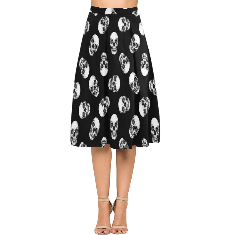 Skull Mnemosyne Women's Crepe Skirt (Model D16) - Objet D'Art