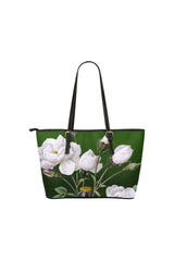 Green Floral Leather Tote Bag/Small (Model 1651) - Objet D'Art