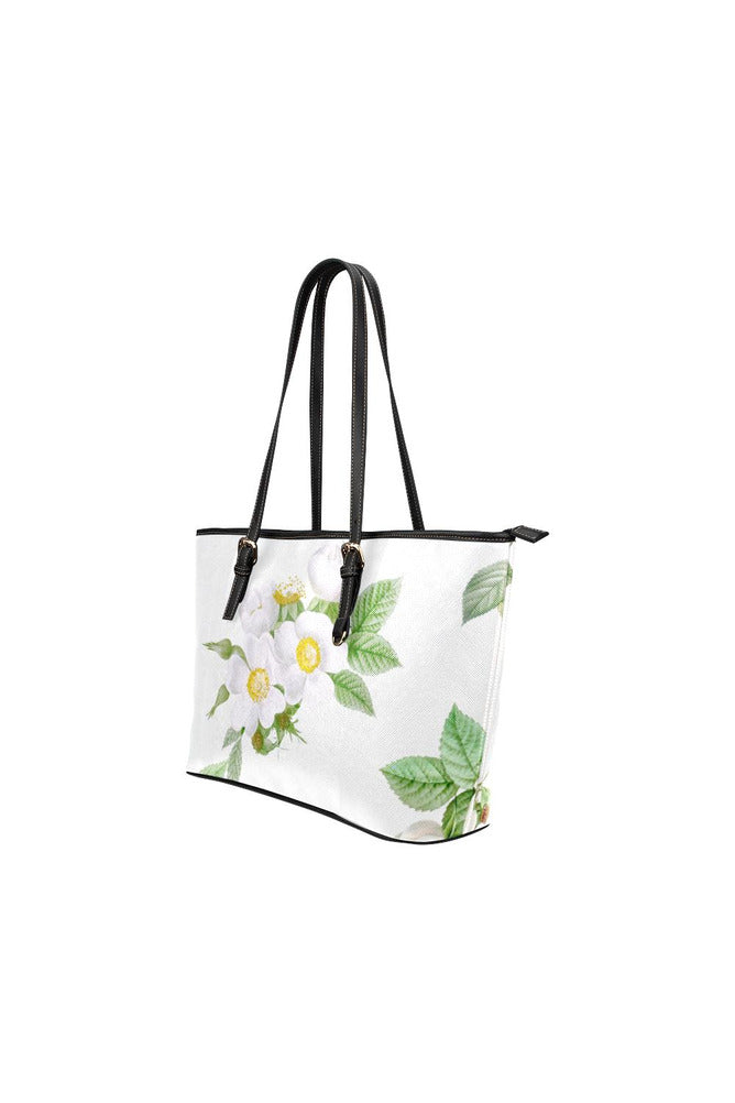 White Floral Leather Tote Bag/Small - Objet D'Art