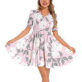 Floral Mist Short Sleeve Ruched Bust Flared Hem Dress - Objet D'Art