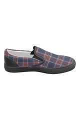 Tartan Blue Men's Slip-on Canvas Shoes (Model 019) - Objet D'Art