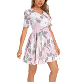 Floral Mist Short Sleeve Ruched Bust Flared Hem Dress - Objet D'Art