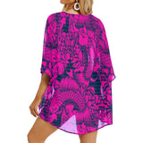 fuchsia pisces print 2 Women's Kimono Chiffon Cover Up (Model H51) - Objet D'Art