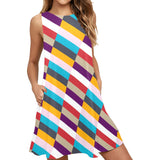 color lattice print Sleeveless A-Line Pocket Dress (Model D57) - Objet D'Art