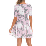 Floral Mist Short Sleeve Ruched Bust Flared Hem Dress - Objet D'Art