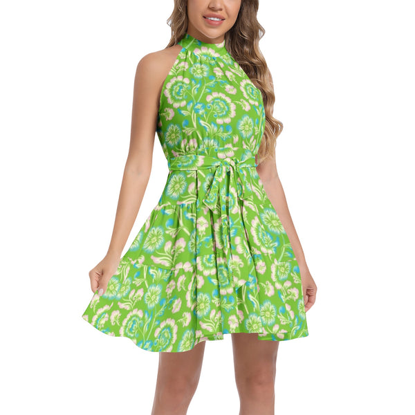 Ruffle Hem Belted Halter Dress - Objet D'Art