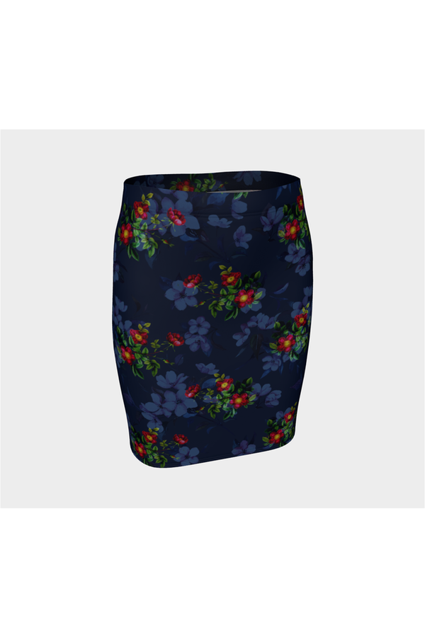 Navy Floral Fitted Skirt - Objet D'Art