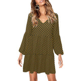 gold petal micro print V-Neck Loose Fit Dress (Model D62) - Objet D'Art