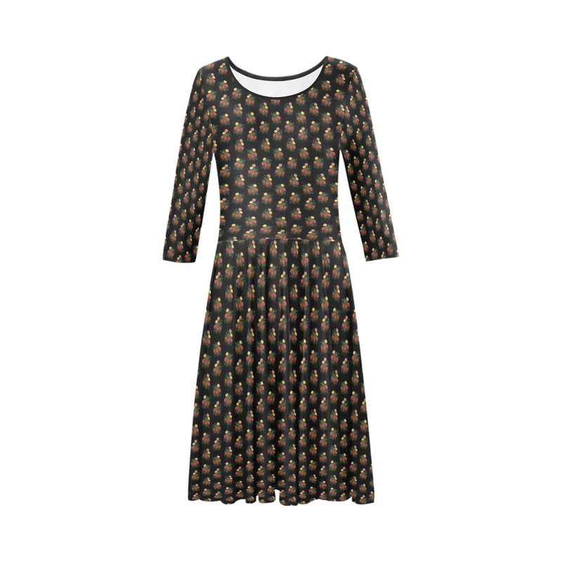 dahlia on black 3B Tethys Half-Sleeve Skater Dress(Model D20) - Objet D'Art