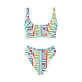 greek key print 2 A C Sport Top & High-Waisted Bikini Swimsuit (Model S07) - Objet D'Art