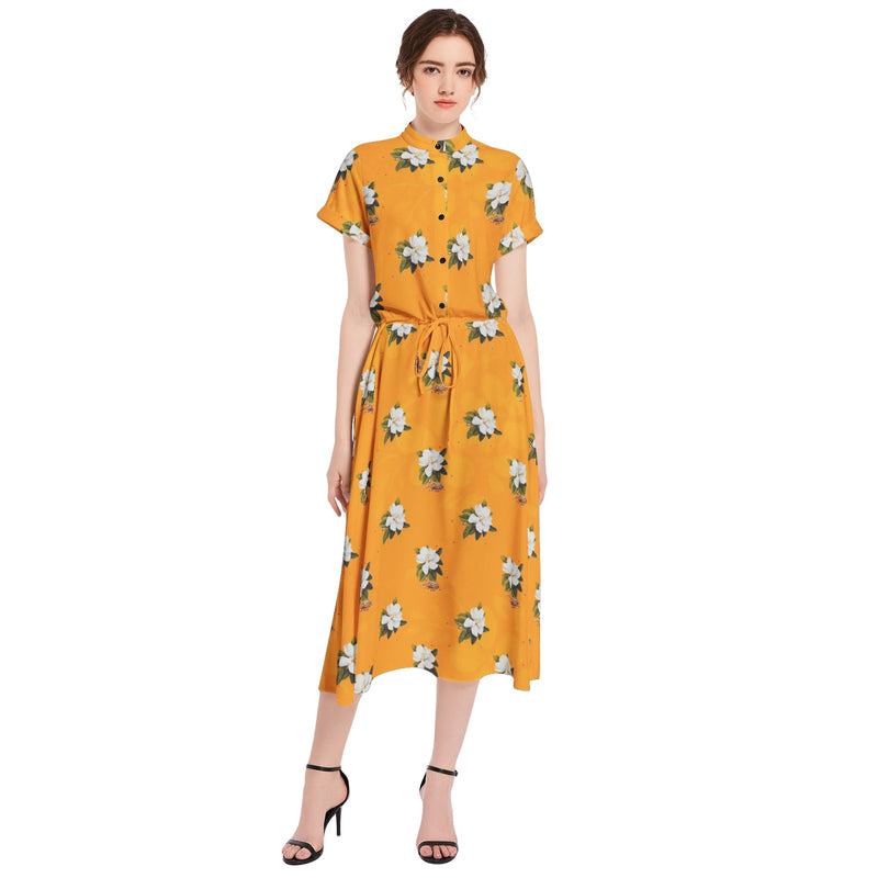 Drawstring Waist A-line Flared Midi Dress - Objet D'Art