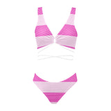 fuchsia microstripe pink print Cross String Bikini Set (Model S29) - Objet D'Art