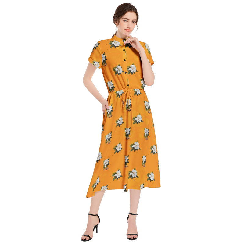 Drawstring Waist A-line Flared Midi Dress - Objet D'Art