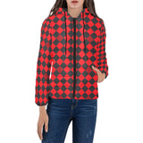 red black diamond print 2 Women's Padded Hooded Jacket (Model H46) - Objet D'Art