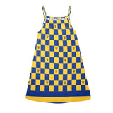 barbados striped checkered trident Drawstring Neck Sleeveless Dress (Model D68) - Objet D'Art