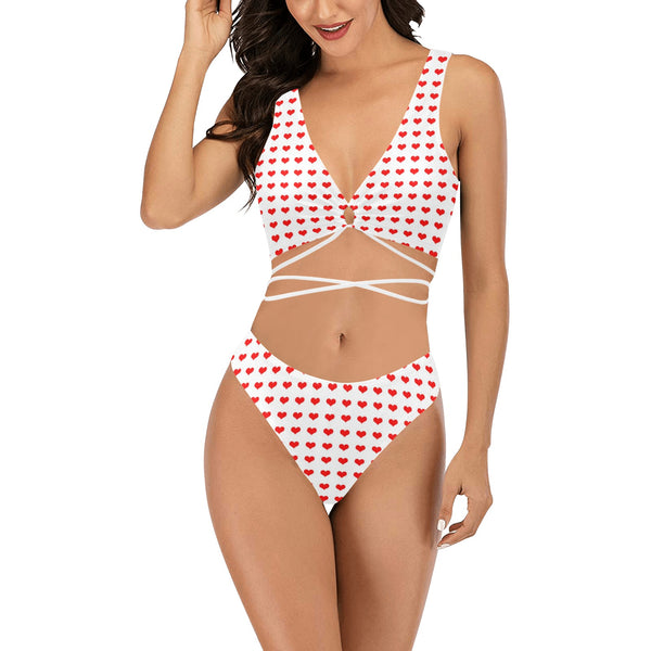 red hot heart 3 print 2 Cross String Bikini Set (Model S29) - Objet D'Art