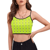 neon green polka dot unique print 2AB Women's Spaghetti Strap Crop Top (Model T67) - Objet D'Art
